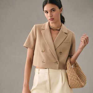 Anthropologie Maeve Cropped Short Sleeve Blazer 6